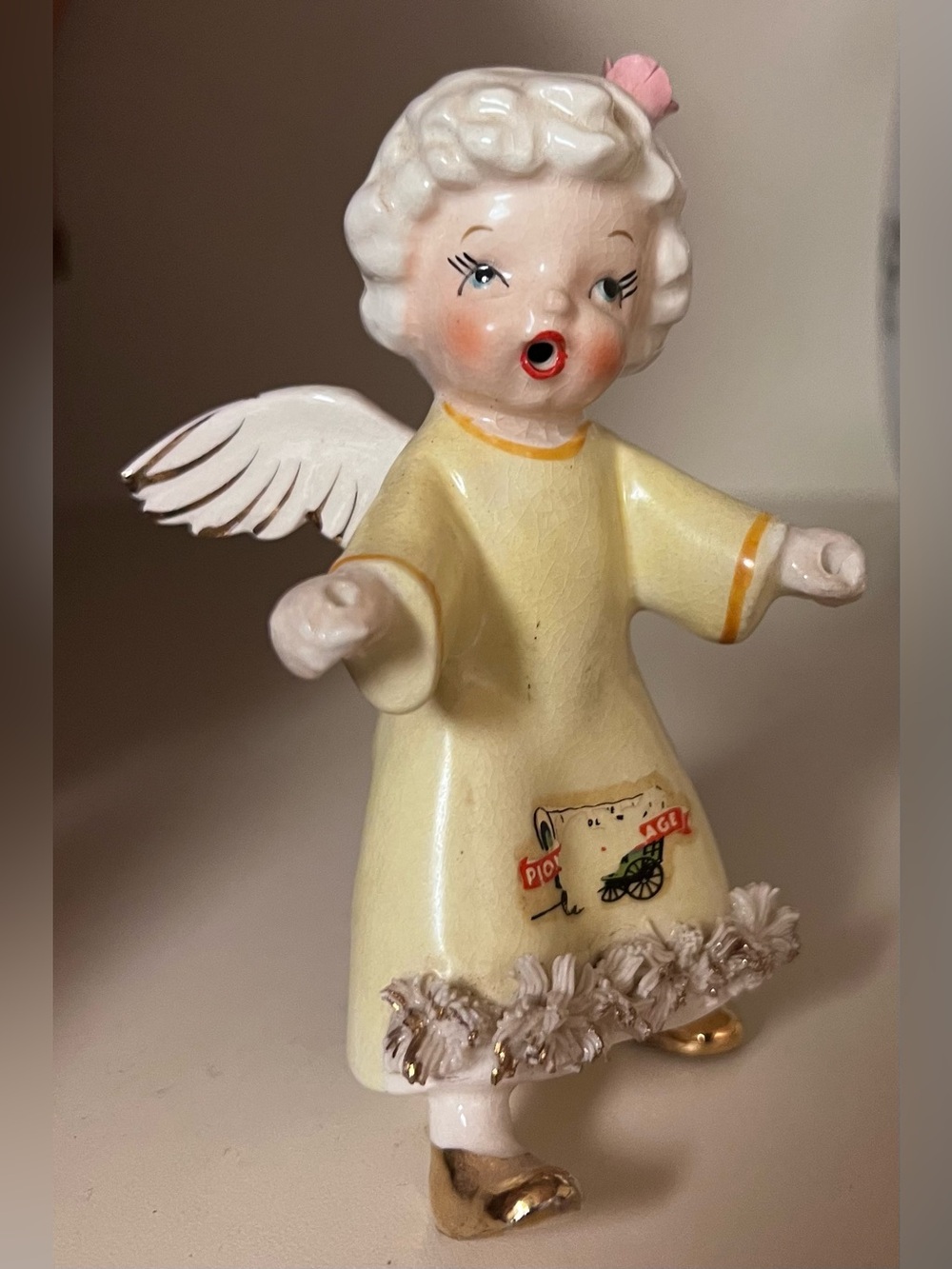 MCM kitsch angel candle holder holiday Napco ? Lefton ? Christmas figurine 50s